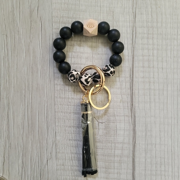 Accessories - Animal Print Wood Silicone Beaded Keychain w/ Third Eye